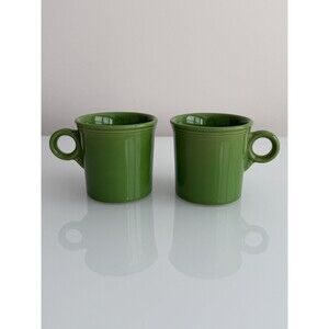 VTG Fiesta Shamrock Green Coffee Mugs Pair HLC USA Retired Color Homer Laughlin
